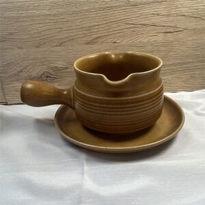 Langley Ceramic Pottery Handled Brown Round Bowl and Plate Set England